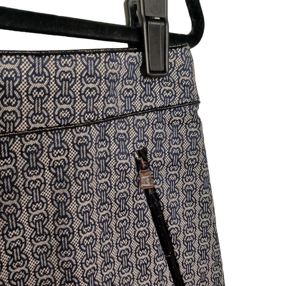 TORY BURCH Navy Blue Chaumont Ivory Geometric Print Zipper Pencil Skirt 8 NWT M